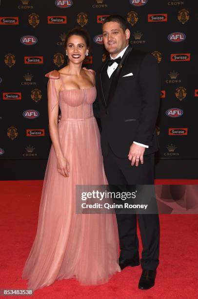 Rachael Finch and Brendan Fevola pose ahead of the 2017 Brownlow Medal at Crown Entertainment Complex on September 25, 2017 in Melbourne, Australia.