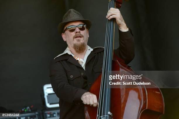 Bass player Jim Prescott of G Love and Special Sauce performs onstage during the 2017 Bourbon and Beyond Festival at Champions Park on September 24,...