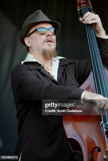 Bass player Jim Prescott of G Love and Special Sauce performs onstage during the 2017 Bourbon and Beyond Festival at Champions Park on September 24,...