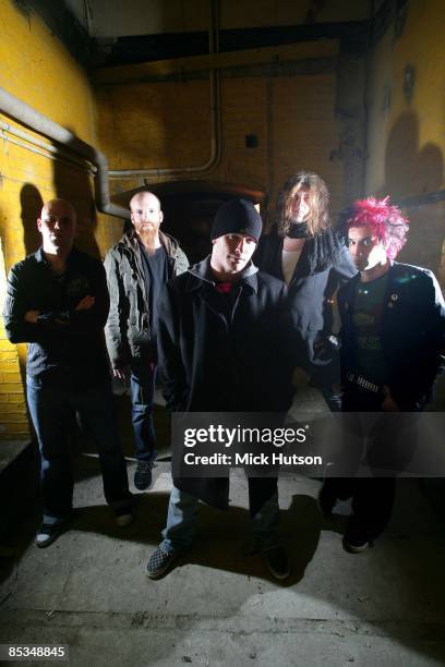 Photo of Roy MAYORGA and Jim ROOT and Shawn ECONOMAKI and Josh RAND and STONE SOUR and Corey TAYLOR; L-R: Josh Rand, Shawn Economaki, Corey Taylor,...