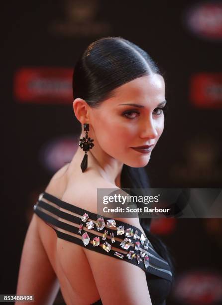 Madeline Ryan, the partner of Brisbane's Stefan Martin arrives ahead of the 2017 Brownlow Medal at Crown Entertainment Complex on September 25, 2017...