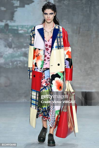 Model walks the runway at the Marni Ready to Wear Spring/Summer 2018 fashion show during Milan Fashion Week Spring/Summer 2018 on September 24, 2017...