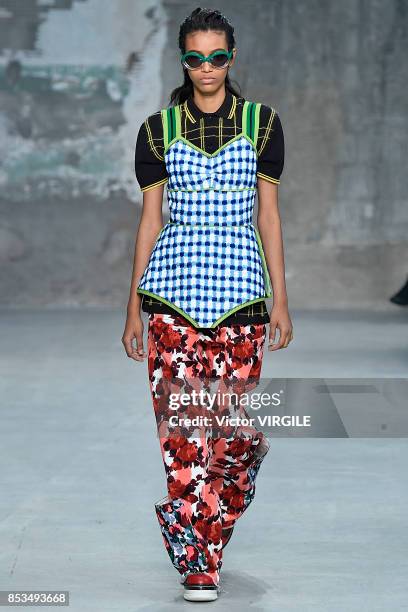 Model walks the runway at the Marni Ready to Wear Spring/Summer 2018 fashion show during Milan Fashion Week Spring/Summer 2018 on September 24, 2017...