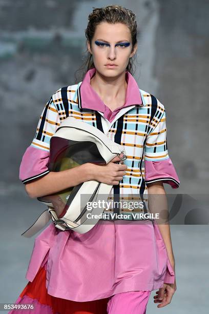 Model walks the runway at the Marni Ready to Wear Spring/Summer 2018 fashion show during Milan Fashion Week Spring/Summer 2018 on September 24, 2017...