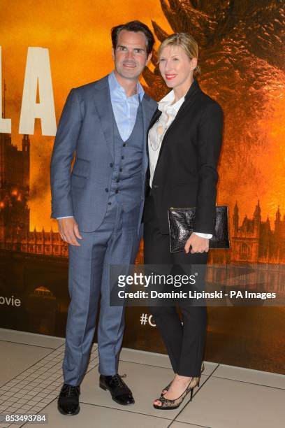Jimmy Carr and Karoline Copping arriving at the European premiere of Godzilla, at the Odeon Leicester Square, central London.