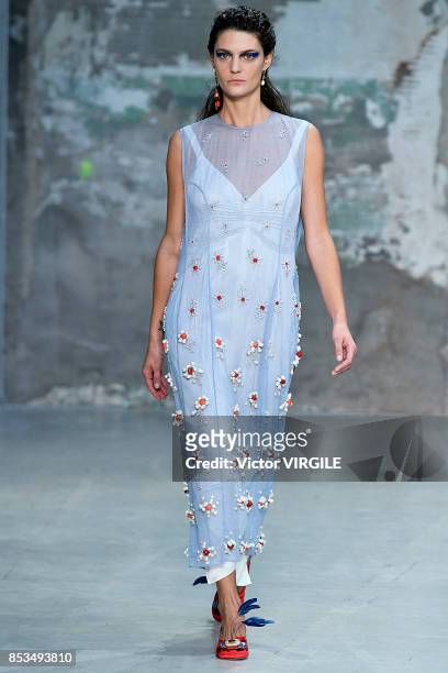 Model walks the runway at the Marni Ready to Wear Spring/Summer 2018 fashion show during Milan Fashion Week Spring/Summer 2018 on September 24, 2017...