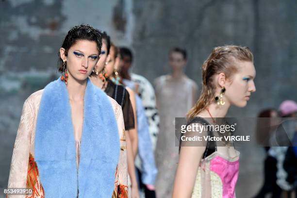Model walks the runway at the Marni Ready to Wear Spring/Summer 2018 fashion show during Milan Fashion Week Spring/Summer 2018 on September 24, 2017...