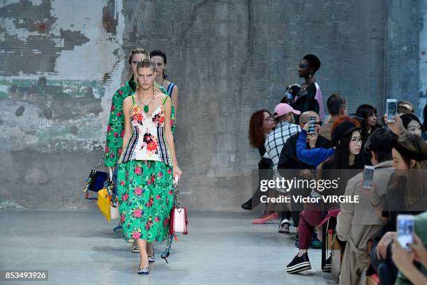 Model walks the runway at the Marni Ready to Wear Spring/Summer 2018 fashion show during Milan Fashion Week Spring/Summer 2018 on September 24, 2017...