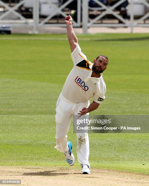 Nottinghamshire's Andre Adams bowls during Day Two of the LV=County Championship Division One match at Trent Bridge, Nottingham.