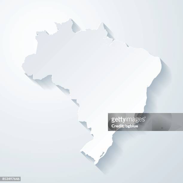 brasilien karte mit papier geschnitten wirkung auf leeren hintergrund - brasilien stock-grafiken, -clipart, -cartoons und -symbole