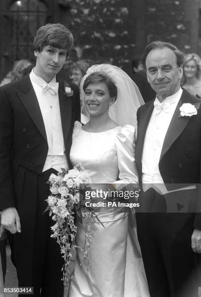 Newspaper proprietor Rupert Murdoch , with his daughter Prudence and new son-in-law Crispin Odey, at the couple's marriage at St Michael's Church in...
