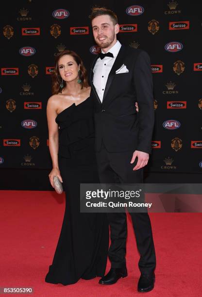 Jordan Roughead of the Bulldogs and his partner Bridget Davies arrives ahead of the 2017 Brownlow Medal at Crown Entertainment Complex on September...