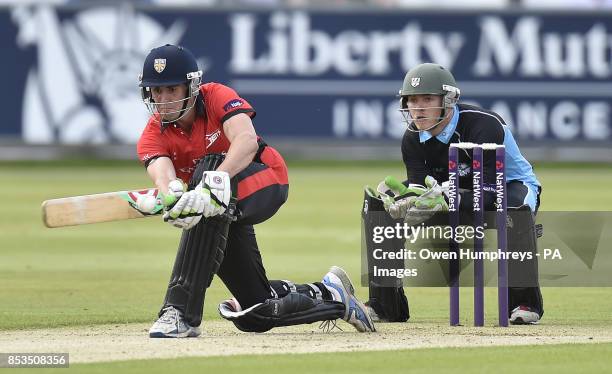 Durham's Calum Macloud hits a four during the Natwest T20 Blast, North Division match at the Emirates ICG, Durham .