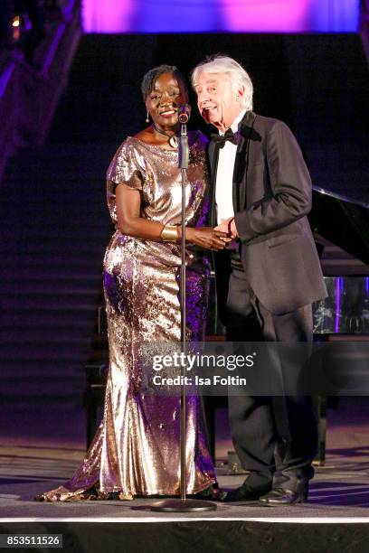 Auma Obama, halfsister of former US president Barack Obama and Swiss comedian Emil Steinberger during the Minx Fashion Night in favour of 'Sauti Kuu'...