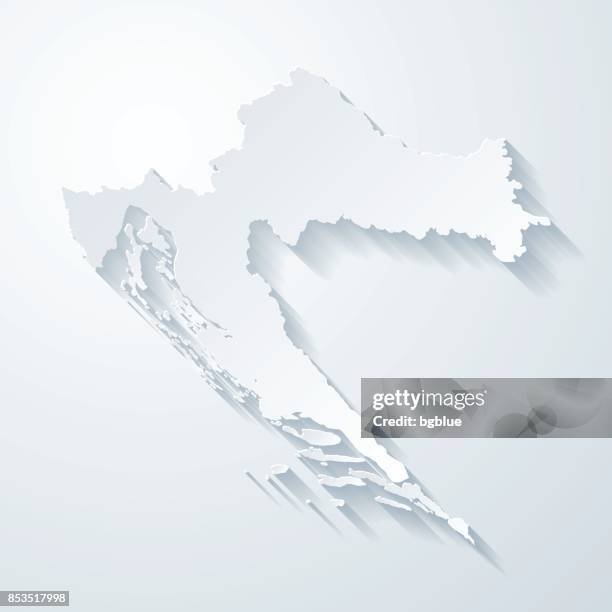 croatia map with paper cut effect on blank background - croatia map stock illustrations