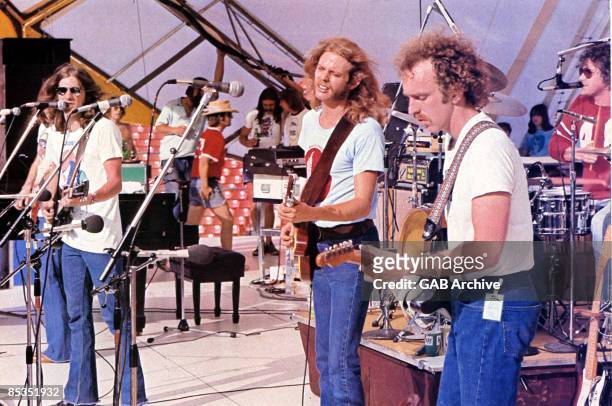 Photo of EAGLES; Performing live on stage circa 1972 - L-R Glenn Frey, Don Felder, Bernie Leadon and Don Henley