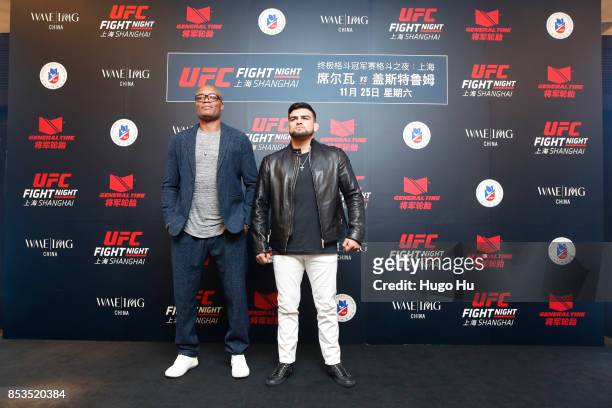 Anderson Silva, legendary Brazilian mixed martial artist, Kelvin Gastelum, UFC middleweight contender, at the UFC press conference on September 25,...
