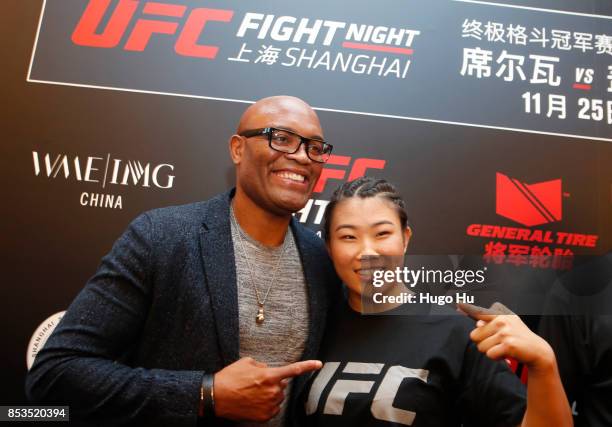 Anderson Silva, legendary Brazilian mixed martial artist, Wu Yanan, at the UFC press conference on September 25, 2017 in Shanghai, China.