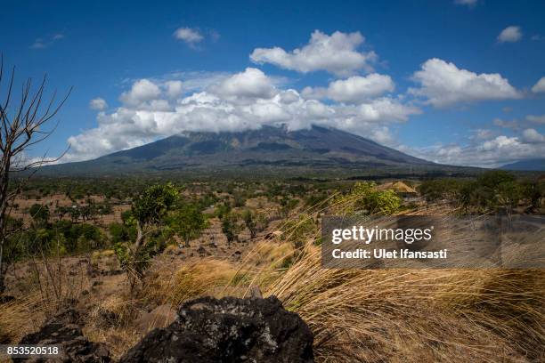 View of mount Agung on September 25, 2017 in Karangasem regency, Island of Bali, Indonesia. Indonesian authorities raised the alert level for the...