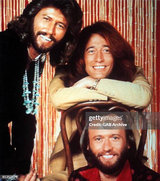Photo of BEE GEES; Group portrait - L-R Barry , Robin and Maurice Gibb