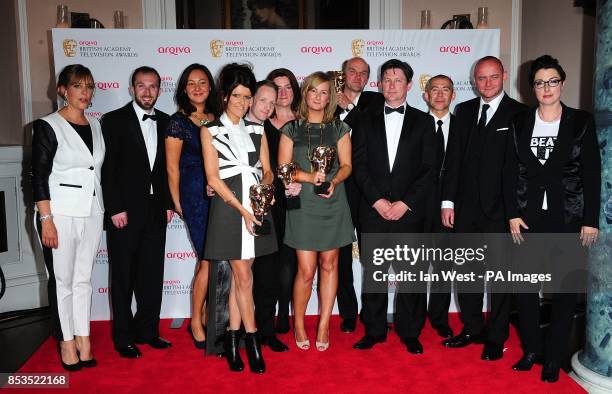 The Production Team from Gogglebox with the Reality and Constructed Factual Award for Gogglebox, alongside presenters Mel Giedroyc and Sue Perkins ,...