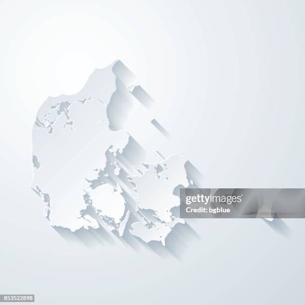 denmark map with paper cut effect on blank background - denmark stock illustrations