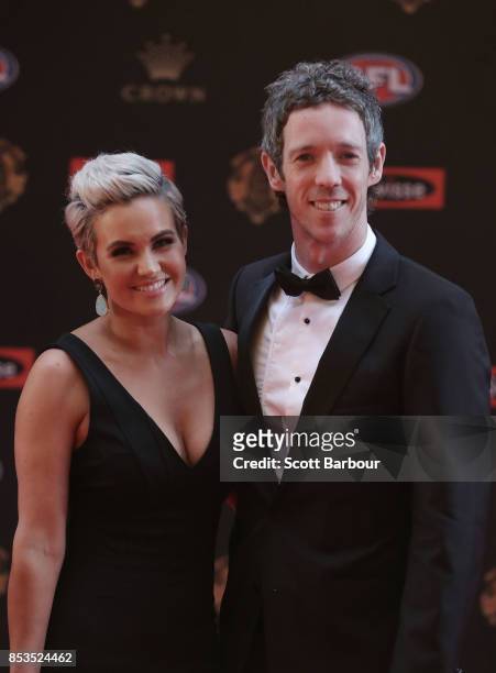 Robert Murphy and wife Justine Murphy arrive ahead of the 2017 Brownlow Medal at Crown Entertainment Complex on September 25, 2017 in Melbourne,...