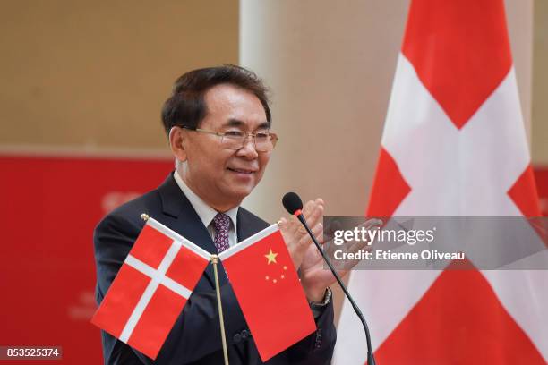 President of Chinese Academy of Science, Bai Chunli holds a speech during the Official inauguration of the new SDC-building on September 25, 2017 at...