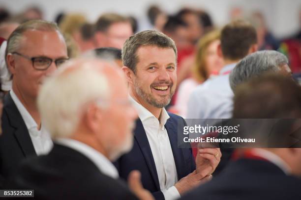 Crown Prince Frederik of Denmark attends a banquet dinner hosted by UCAS at the university campus in Yanqi Lake on September 25, 2017 in Beijing,...