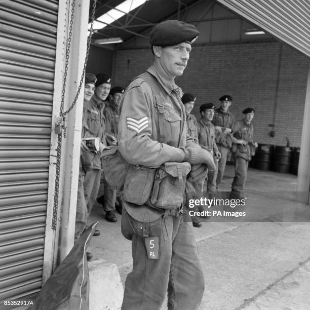 Sergeant Roy Cooke, of Nottingham, at Roman Barracks, Colchester, Essex, as he waited to leave for Northern Ireland with troops of the 1st Battalion...