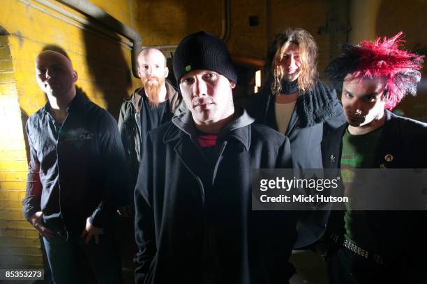 Photo of STONE SOUR and Josh RAND and Shawn ECONOMAKI and Corey TAYLOR and Jim ROOT and Roy MAYORGA; L-R: Josh Rand, Shawn Economaki, Corey Taylor,...