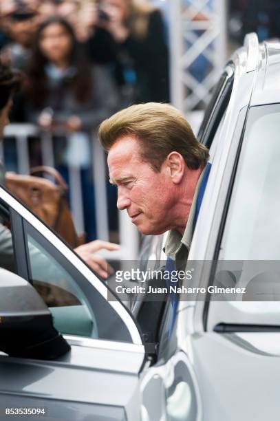 Actor Arnold Schwarzenegger is seen arriving at 65th San Sebastian Film Festival on September 25, 2017 in San Sebastian, Spain.