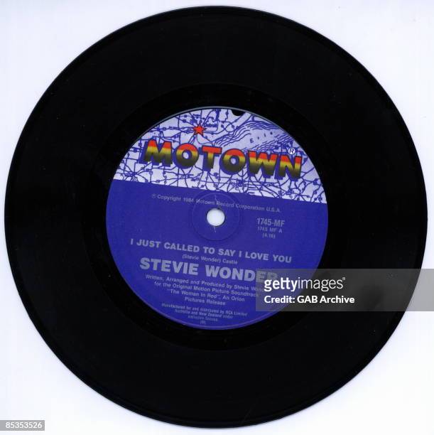Photo of Stevie WONDER and MOTOWN RECORDS; Motown single label for 'I Just Called to Say I Love You' by Stevie Wonder