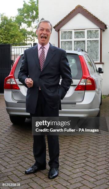 Leader Nigel Farage leaves his home in Cudham, Kent, as his party made gains across the country following yesterdays voting in local council...