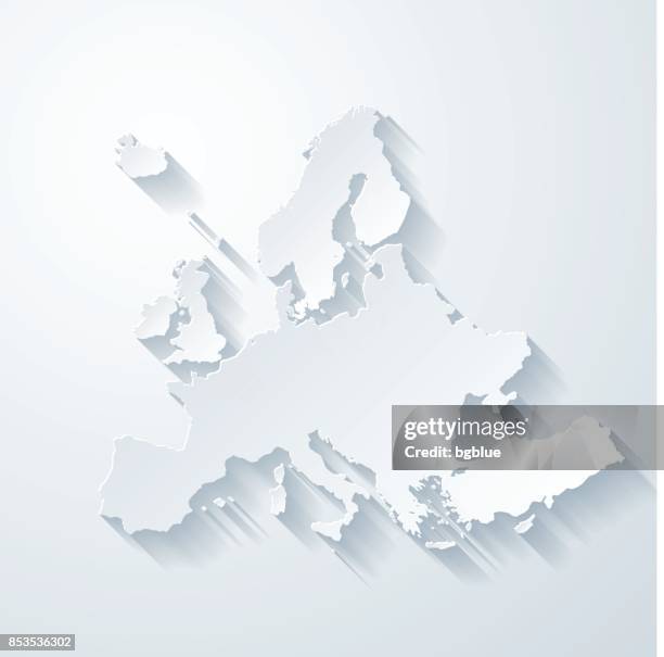 europe map with paper cut effect on blank background - continent geographic area stock illustrations