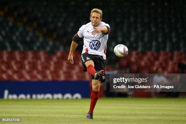 Toulon's Jonny Wilkinson practices his kicking during the training session at the Millennium Stadium, Cardiff.