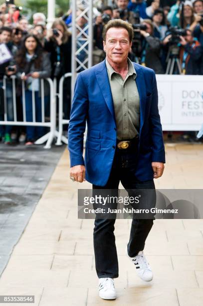 Actor Arnold Schwarzenegger is seen arriving at 65th San Sebastian Film Festival on September 25, 2017 in San Sebastian, Spain.