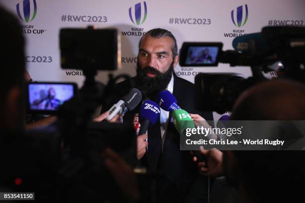 Sebastien Chabal during the Rugby World Cup 2023 Bid Presentations event at Royal Garden Hotel on September 25, 2017 in London, England.