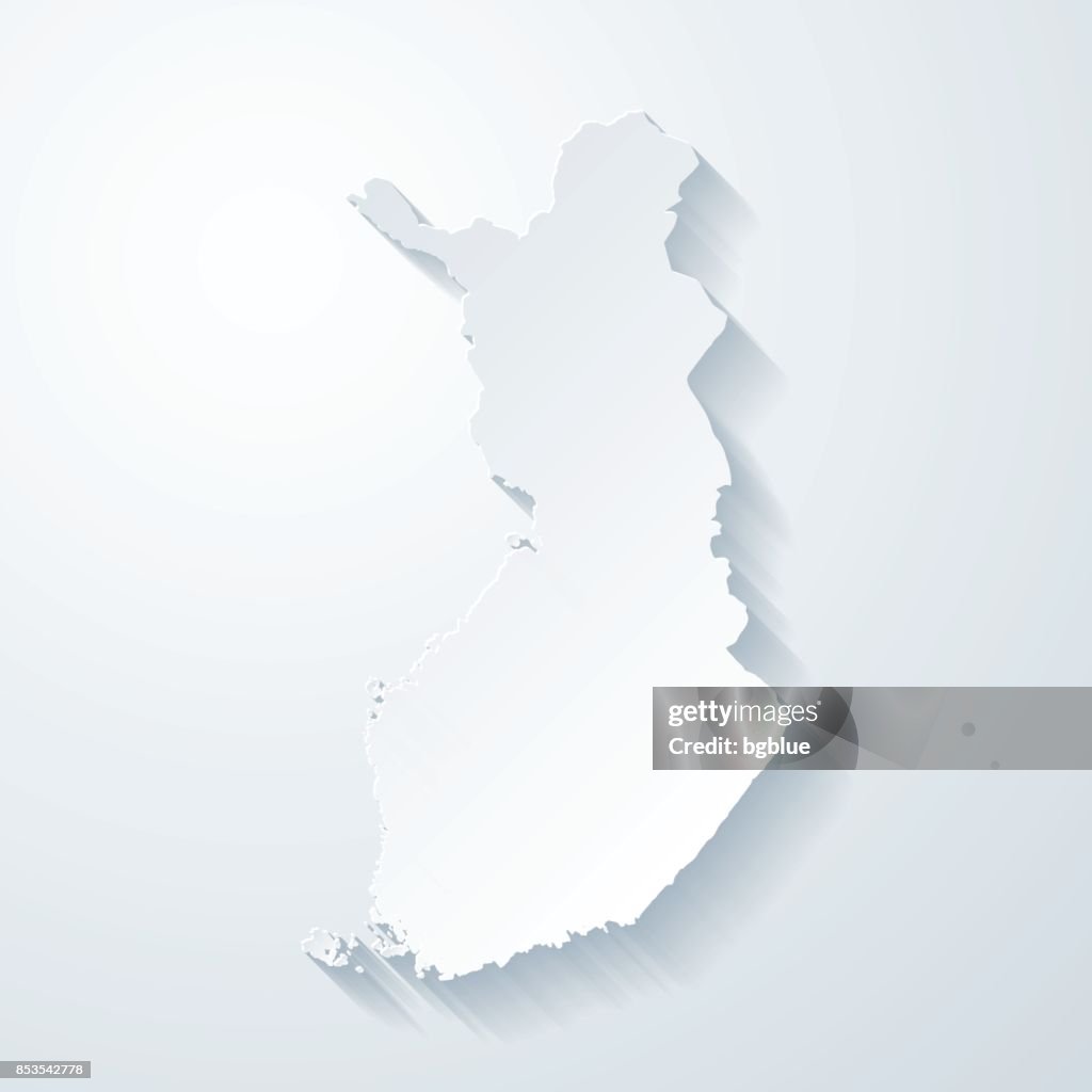 Mapa de Finlandia con el papel cortado efecto sobre fondo blanco