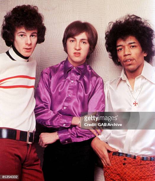 Photo of Jimi HENDRIX EXPERIENCE and Jimi HENDRIX and Mitch MITCHELL and Noel REDDING; L-R: Noel Redding, Mitch Mitchell, Jimi Hendrix - posed,...