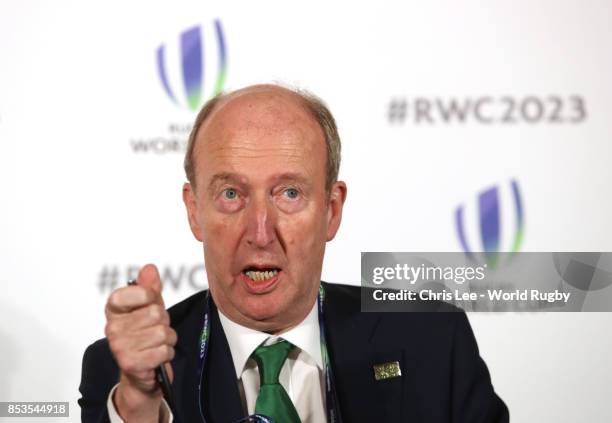 Minister for Transport, Tourism and Sport Shane Ross during the Rugby World Cup 2023 Bid Presentations event at Royal Garden Hotel on September 25,...