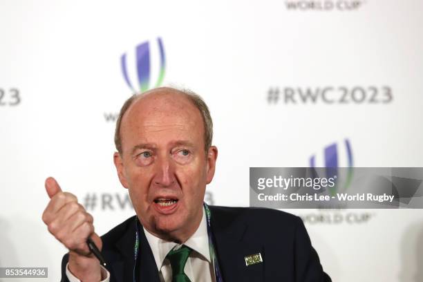 Minister for Transport, Tourism and Sport Shane Ross during the Rugby World Cup 2023 Bid Presentations event at Royal Garden Hotel on September 25,...