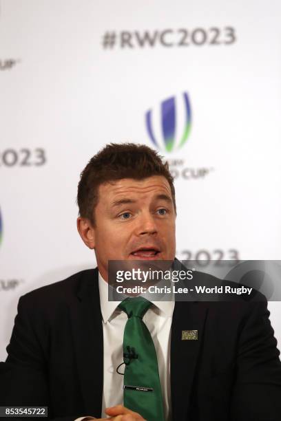 Bid Ambassador Brian O'Driscoll during the Rugby World Cup 2023 Bid Presentations event at Royal Garden Hotel on September 25, 2017 in London,...