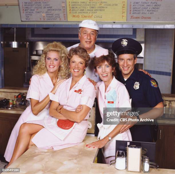 Alice, a television situation comedy, originally broadcast on CBS. Featuring Celia Weston , Linda Lavin , Beth Howland and Charles Levin . In back,...