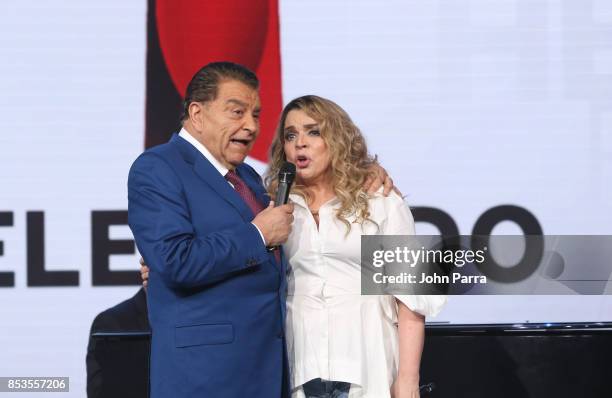 Don Francisco and Ednita Nazario onstage during TODOS UNIDOS Telemundo's Primetime Special from Cisneros Studio on September 24, 2017 in Miami,...