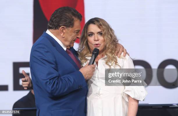 Don Francisco and Ednita Nazario onstage during TODOS UNIDOS Telemundo's Primetime Special from Cisneros Studio on September 24, 2017 in Miami,...