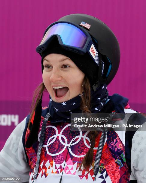 S Devin Logan waits for her score following the Ladies Ski Slopestyle Final during the 2014 Sochi Olympic Games in Krasnaya Polyana, Russia. PRESS...