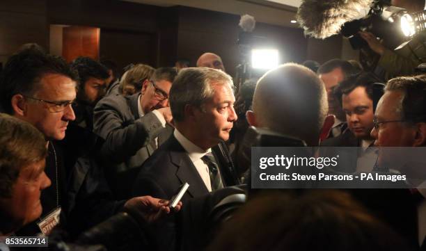 Ukip leader Nigel Farage at the Intercontinental Hotel, London, where he gave a speech as he celebrates his party&Otilde;s results in the polls for...