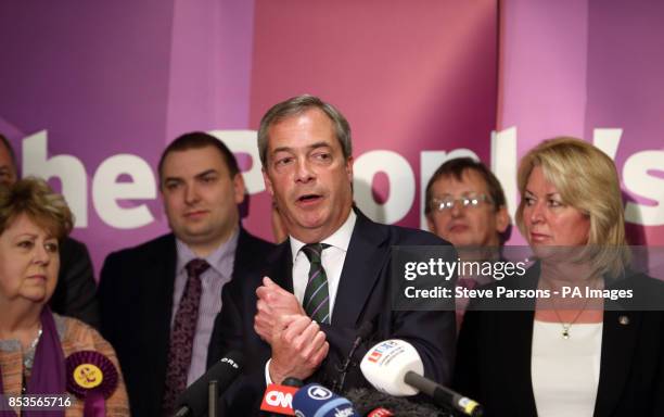 Ukip leader Nigel Farage gives a speech at the Intercontinental Hotel, London, as he celebrates his party&Otilde;s results in the polls for the...