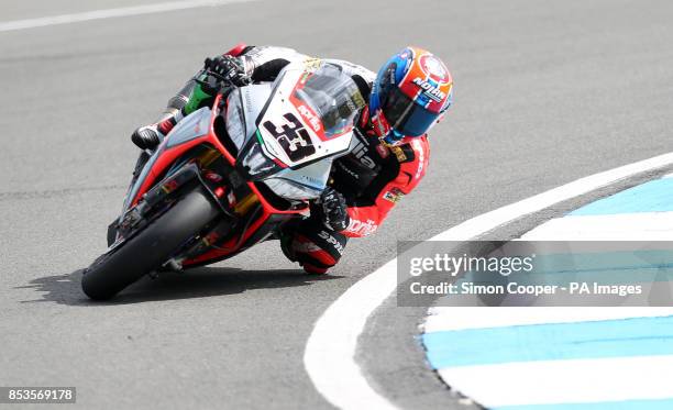 Aprilia RSV4 Factory's Marco Melandri during race two of round 5 of the Superbikes FIM World Championship at Donington Park, Donington.